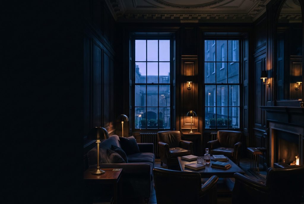Salon d'un cercle privé au crépuscule